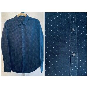 7 Diamonds Premium Men’s Button Down Shirt Size L Cotton Dark Blue/Black Print